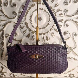 Elliott Lucca Woven Leather Shoulder Bag Purple Plum Baguette Handbag